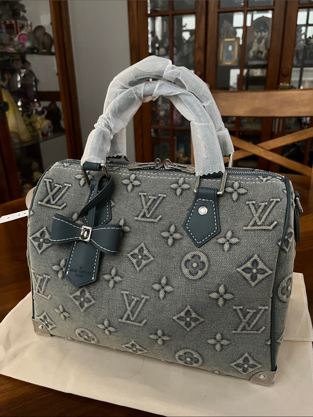 Bluish Gray Tone Embossed Denim 25 Speedy with Silver Hardware! - Picture 12 of 12